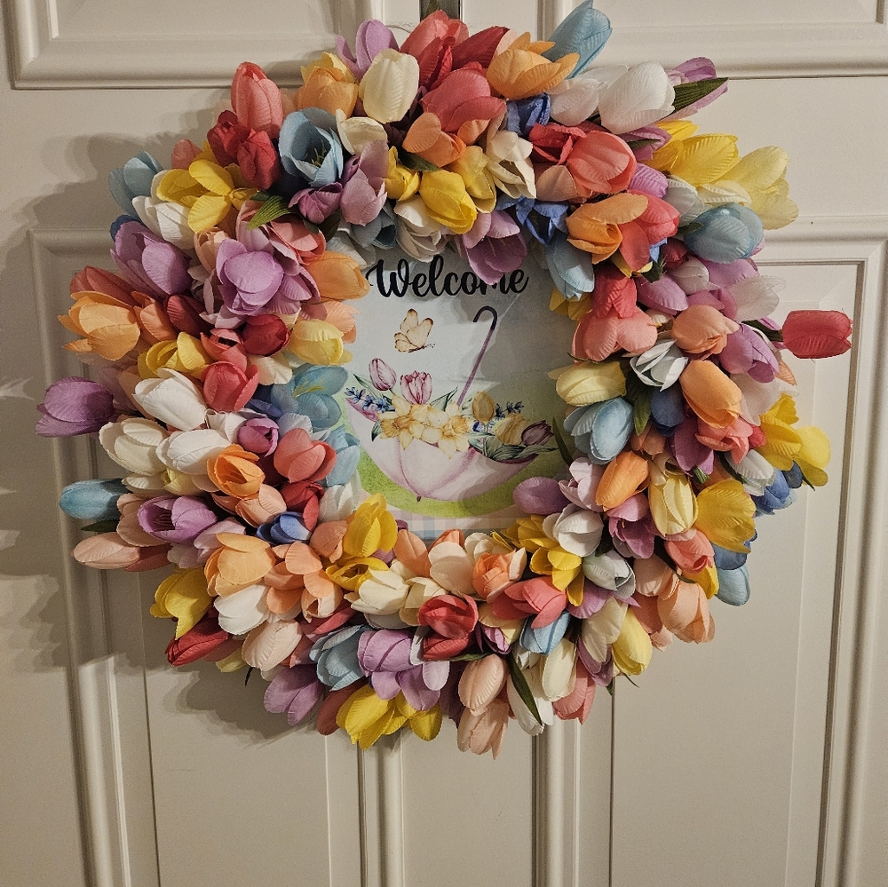 Hand Crafted Multicolor Tulip Welcome Wreath